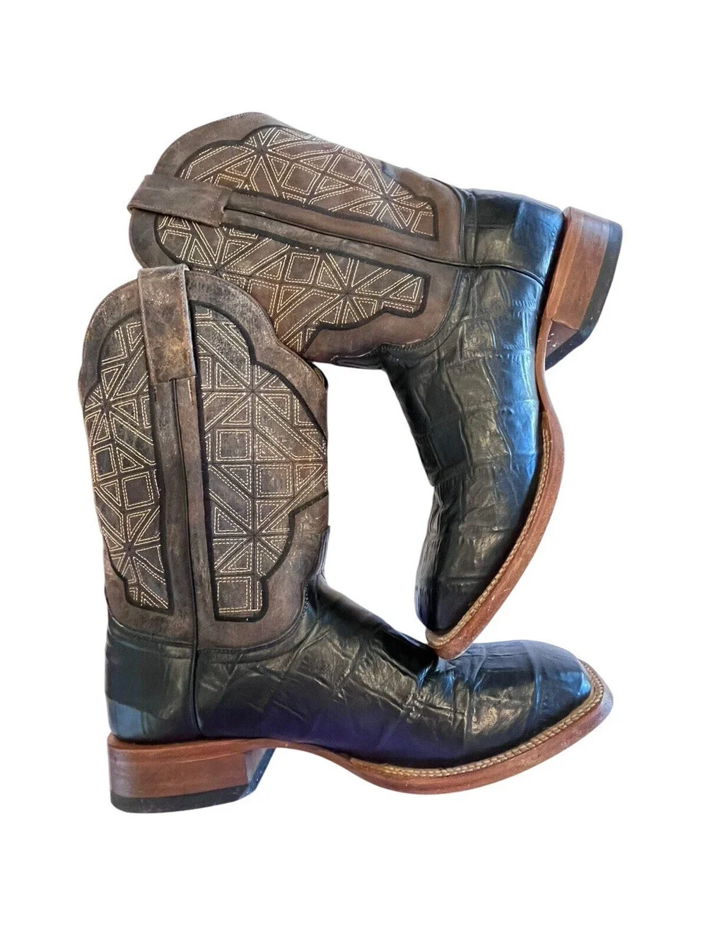 Cinch Edge Boots Western Mens Sz 10.5 EE Black Brown Caiman Print SMITTY